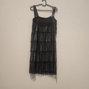 Party City Flapper Style Black Sequin Fringe Mini Dress